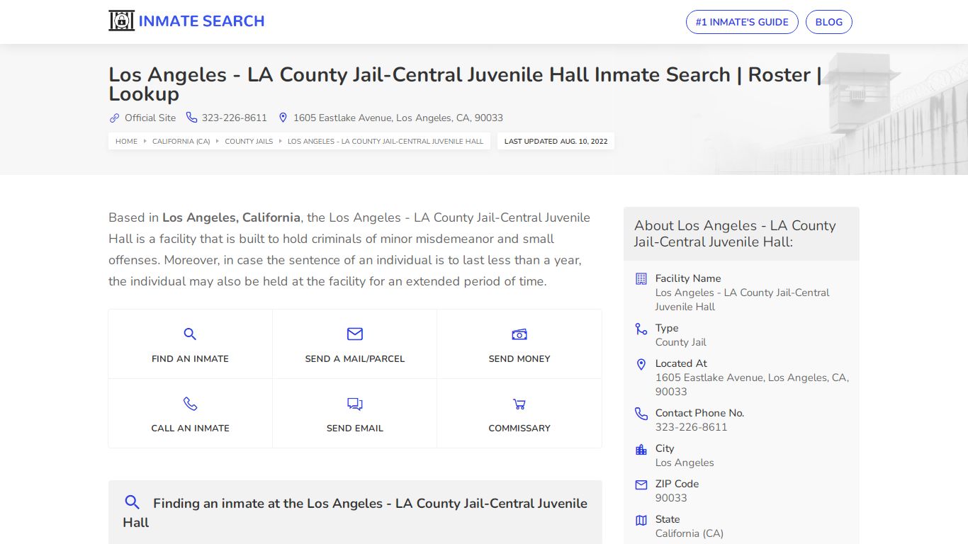 Los Angeles - LA County Jail-Central Juvenile Hall Inmate ...